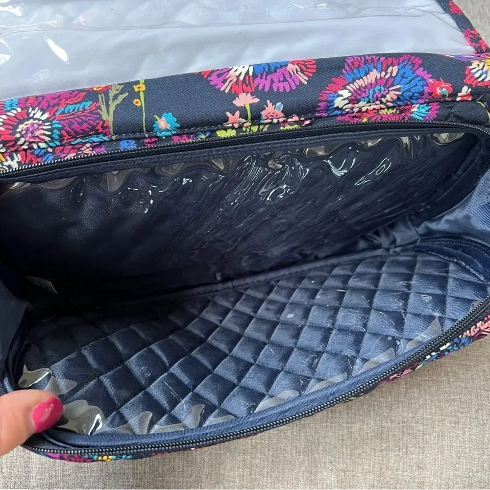 Vera Bradley Quilted Floral Hanging Organizer Travel Tote Bag in Navy